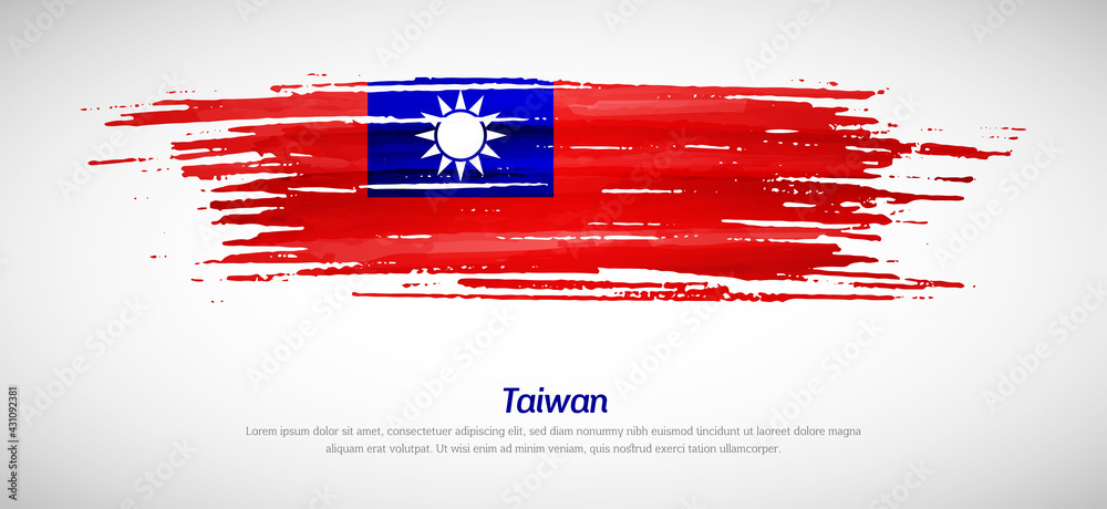 Artistic grungy watercolor brush flag of Taiwan country. Happy national day background