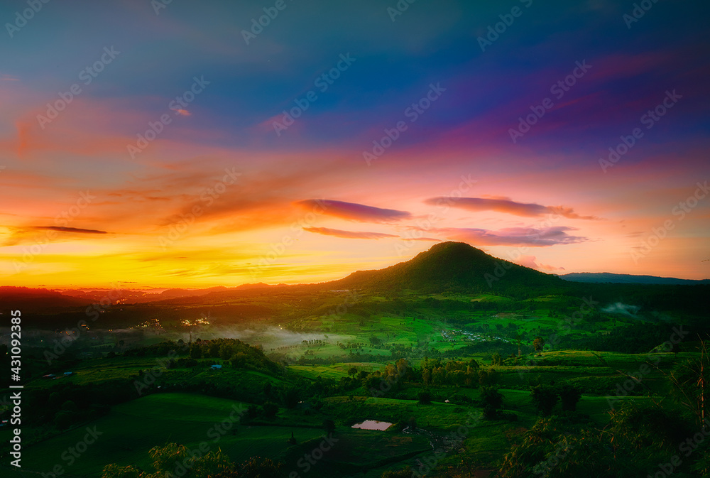 Beautiful scenery during sunrise time at Khao Takhian Ngo , Khao Kho District ,Phetchabun Province in Thailand