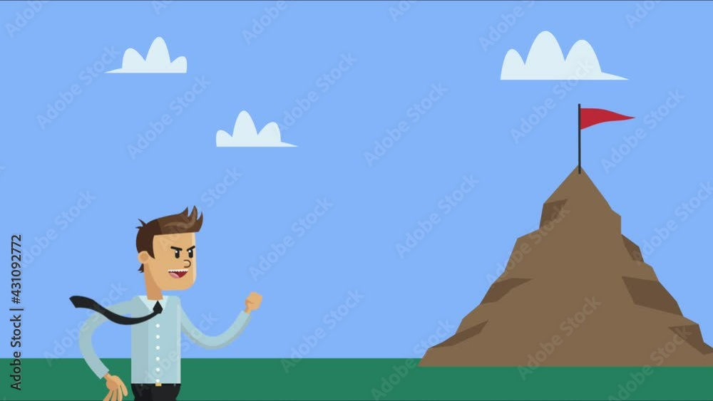 businessman running with success mountain businessman running with success mountain