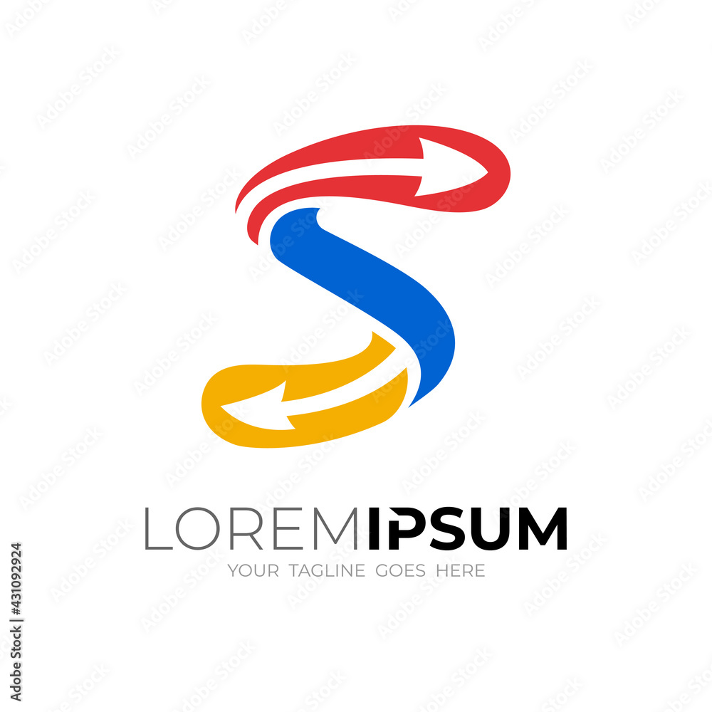 Obraz premium Letter S logo and arrow design colorful, swoosh arrow icons