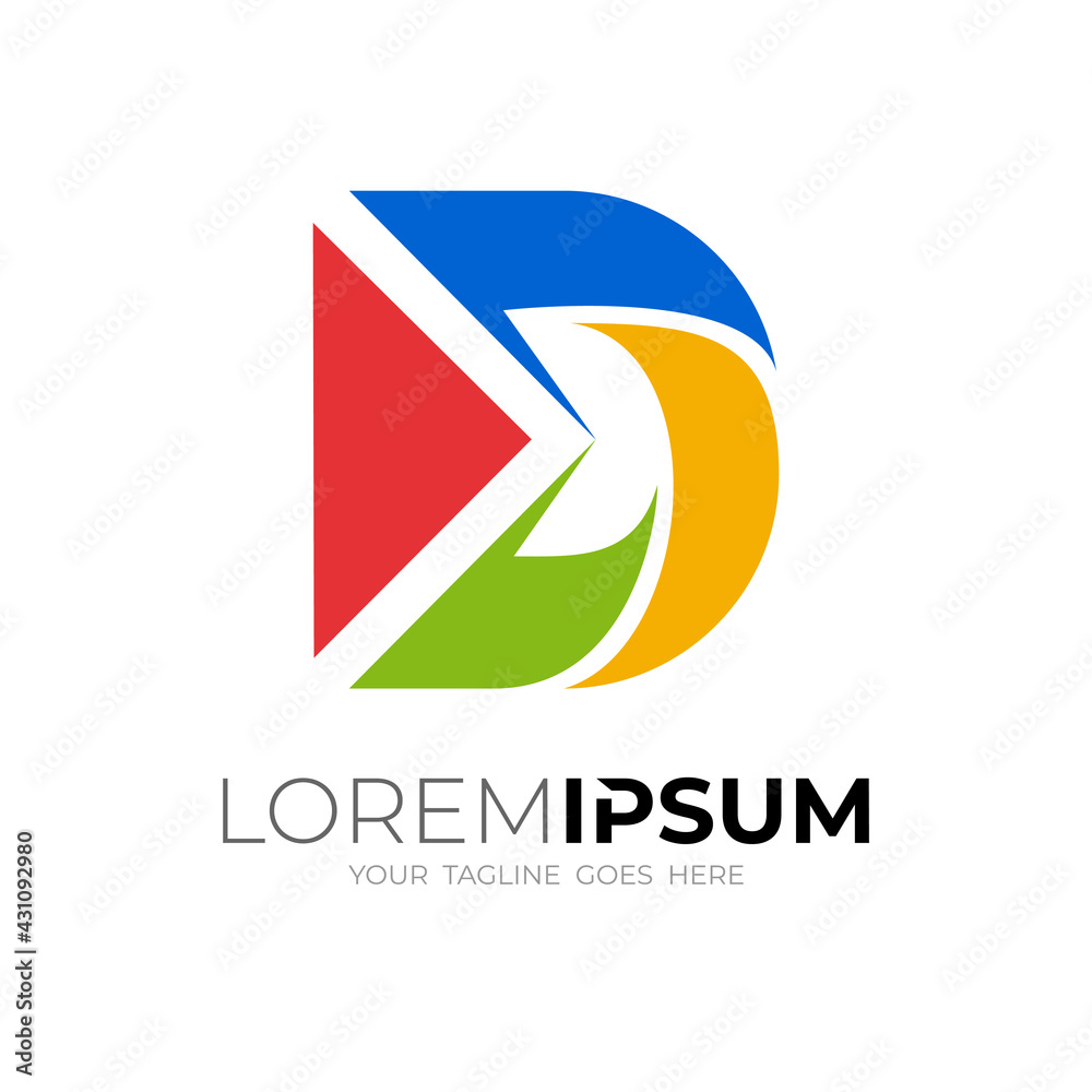 D logo with colorful design template, Letter D logo and play icon D logo with colorful design template, Letter D logo and play icon
