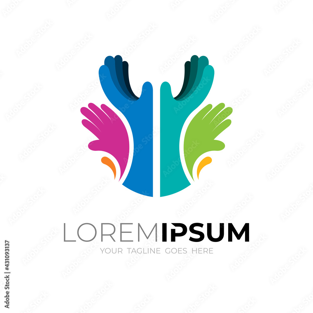 Social logo with hand design combination, colorful logos Social logo with hand design combination, colorful logos