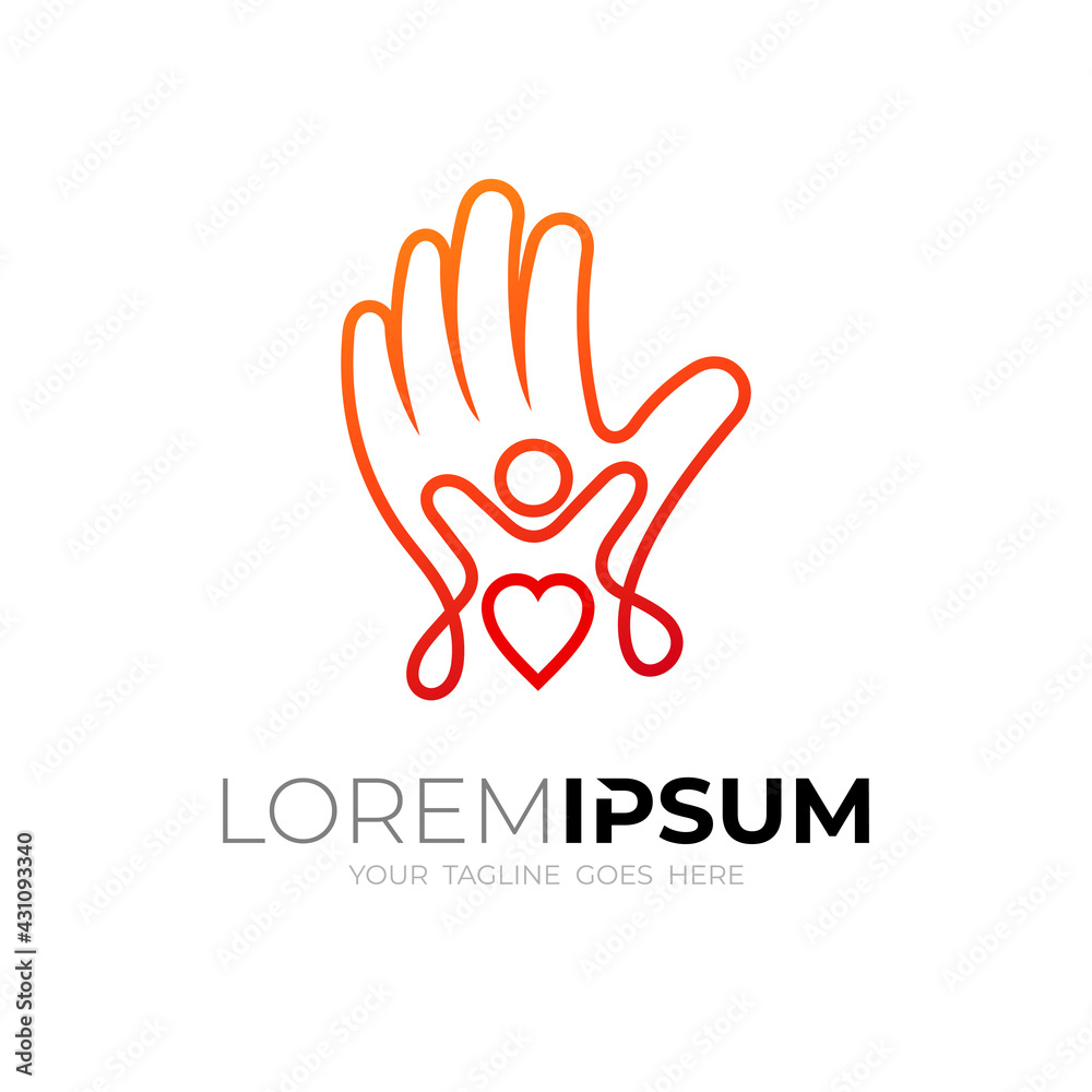 Charity logo with line design template, hand and people logo Charity logo with line design template, hand and people logo