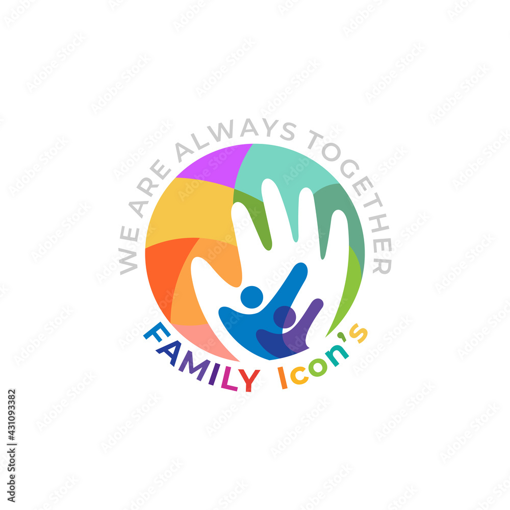 Fototapeta premium Charity logo with family design template, colorful icons