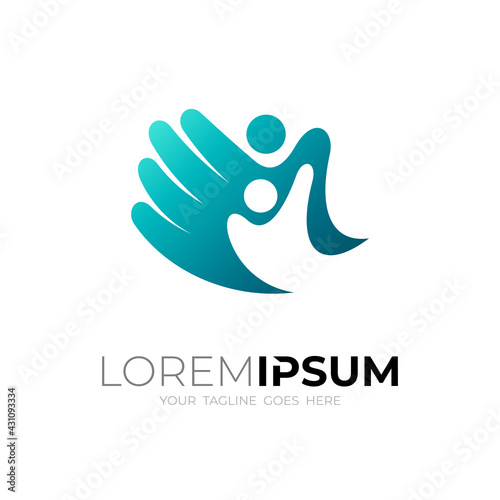 Hand logo with people charity design template, simple style