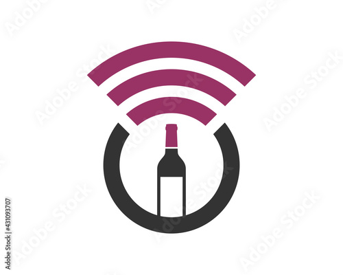 Circle wifi connection with wine glass in the middle