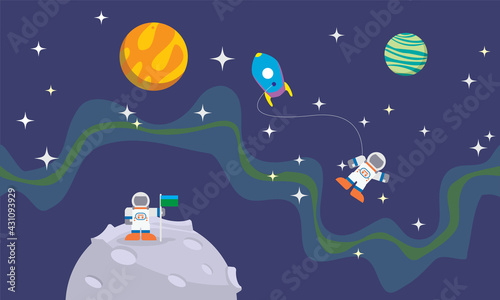 Space Explorer Vector Illustration Design Concept for Background and Banner, Web and Print (ID: 431093929)