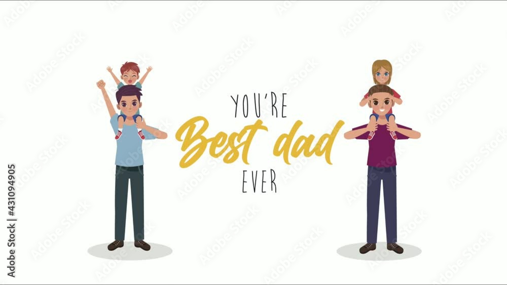 happy fathers day lettering card with dads lifting son and daughter happy fathers day lettering card with dads lifting son and daughter