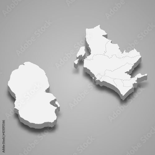 3d isometric map of North Ayrshire is a region of Scotland,