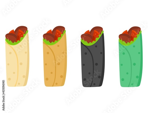 Vector illustration set of a meat and tomato kebab, restaurant and culinary theme, suitable for advertising of food products