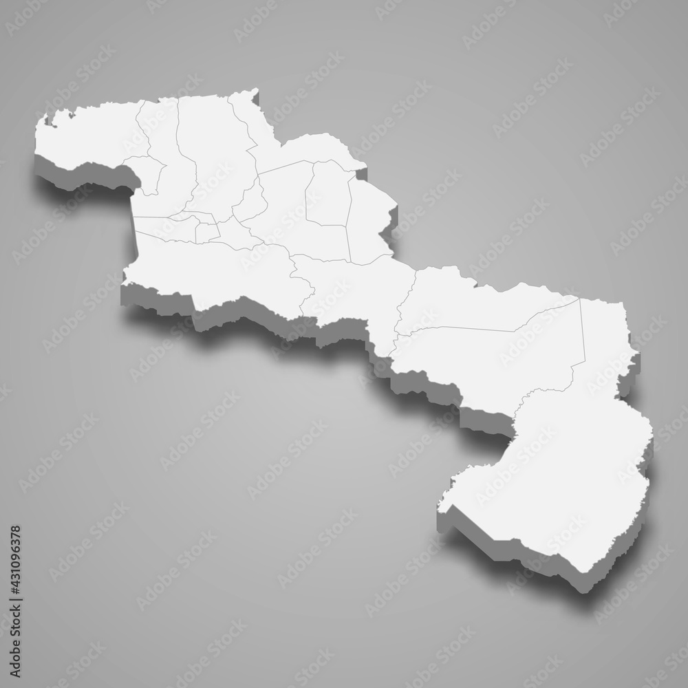 3d isometric map of Aragua is a state of Venezuela,