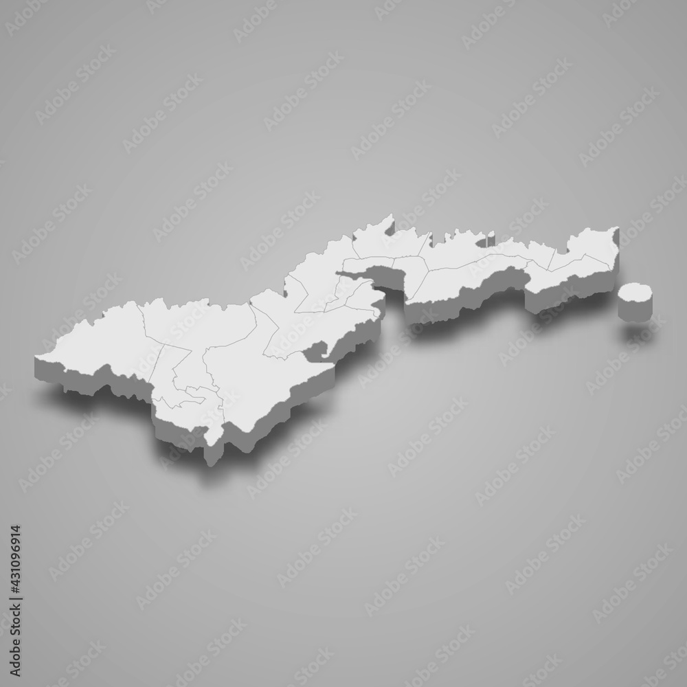 3d isometric map of American Samoa, isolated with shadow