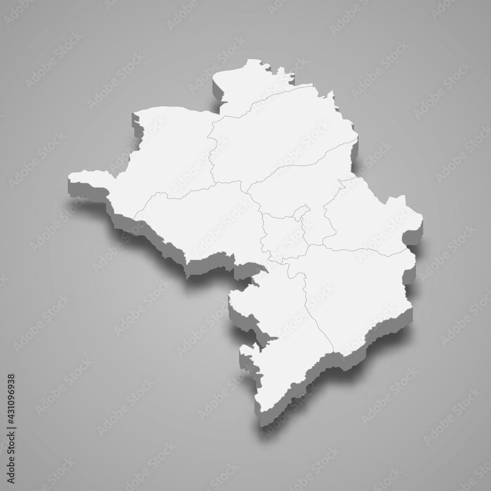 3d isometric map of Artsakh before 2020, isolated with shadow