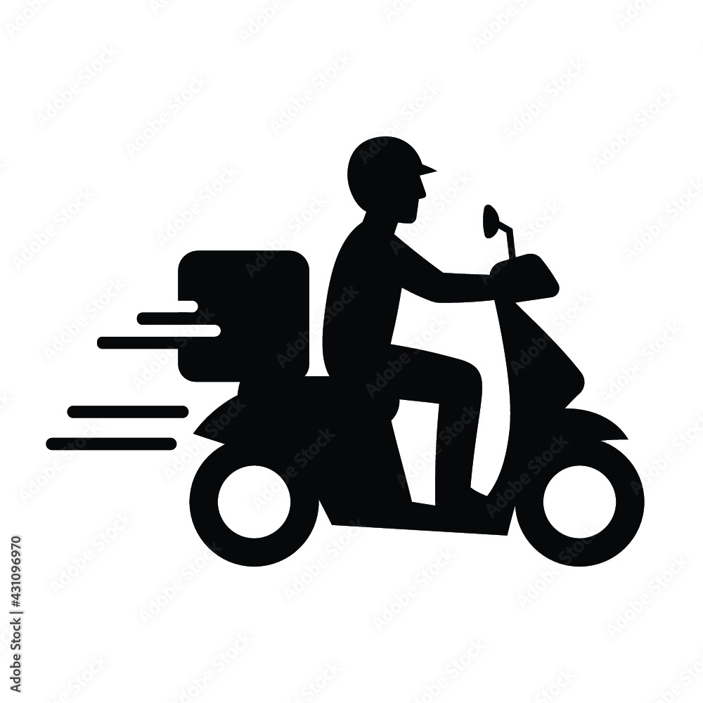 shipping fast delivery man riding motorcycle icon symbol, Pictogram flat design for apps and websites, Isolated on white background, Vector illustration