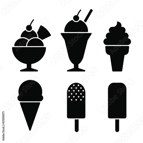 Ice cream icons set, Silhouettes flat design isolated on white background, Vector illustration