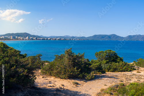 A view from Punta de n'Amer on Cala Millor beach on Mallorca island in the Mediterranean Sea