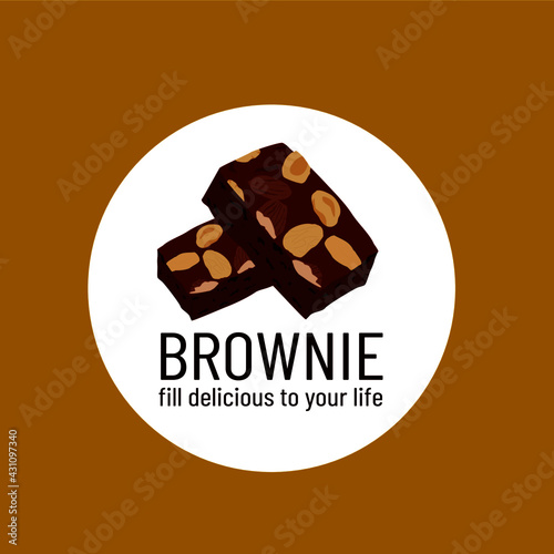 vector chocolate brownie with almond logo in circle label dessert illustration