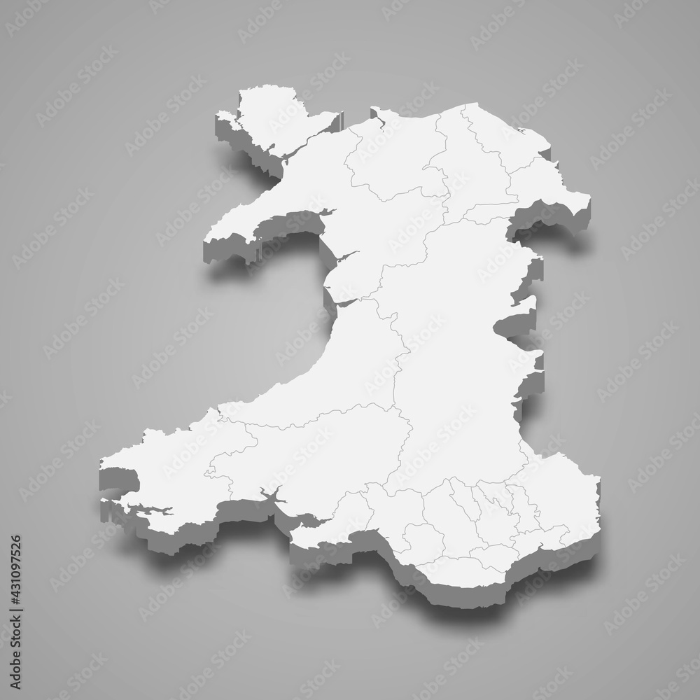 3d isometric map of Wales, isolated with shadow 3d isometric map of Wales, isolated with shadow
