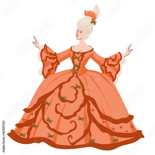 Baroque or rococo, woman in traditional dress