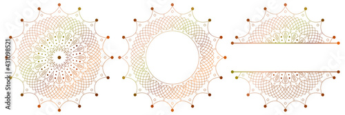 Set of flower mandalas. Split pattern in form of mandala for Henna Mehndi or tattoo decoration. Decorative ornament in ethnic oriental style, vector illustration.