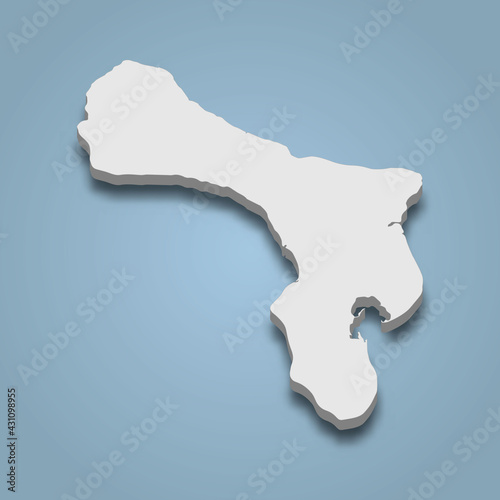 3d isometric map of Bonaire is an island in caribbean