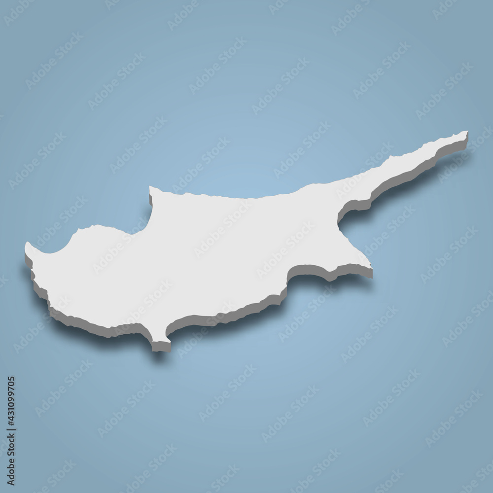 3d isometric map of Cyprus is an island in Mediterranean Sea