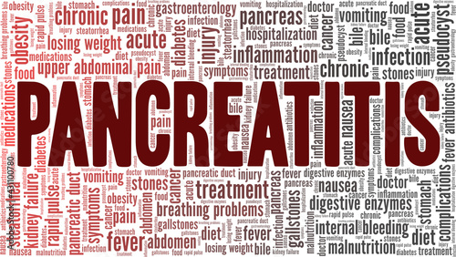 Pancreatitis vector illustration word cloud isolated on a white background.
