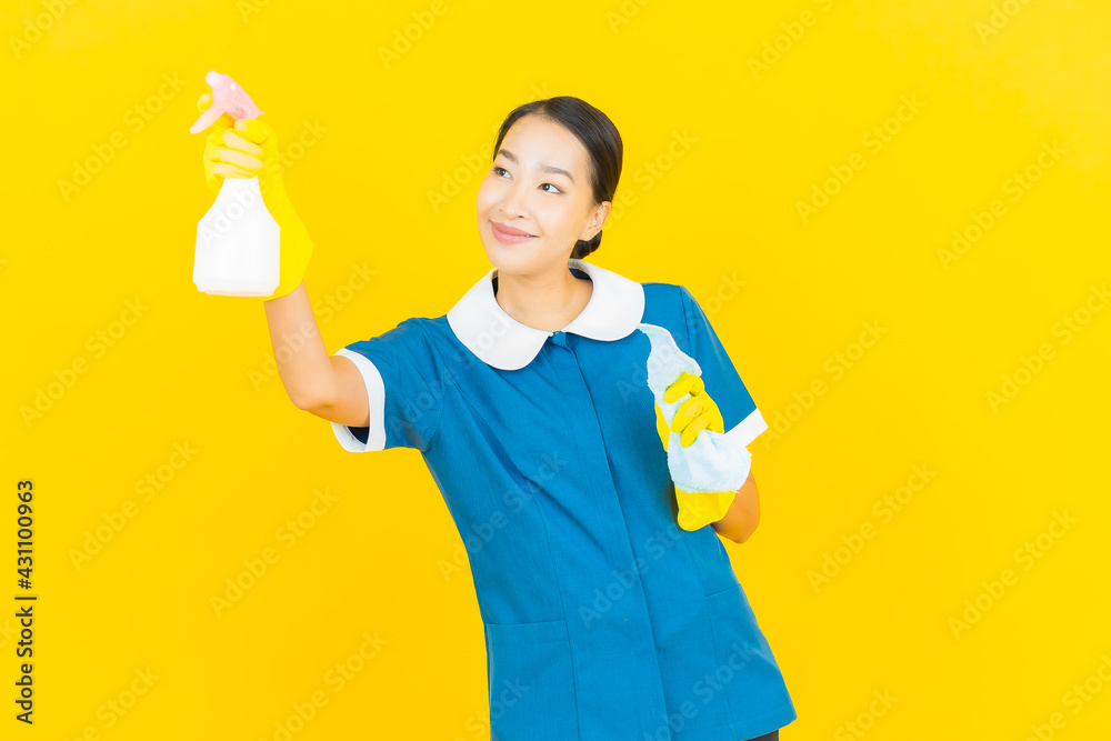 Portrait beautiful young asian woman maid and housekeeping Portrait beautiful young asian woman maid and housekeeping