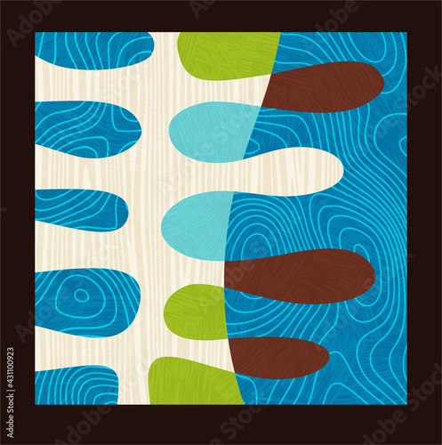 Mid Century Abstract Illustration. Organic shapes with patterns and textures. For print, posters, artwork and decor. Eps10 vector.