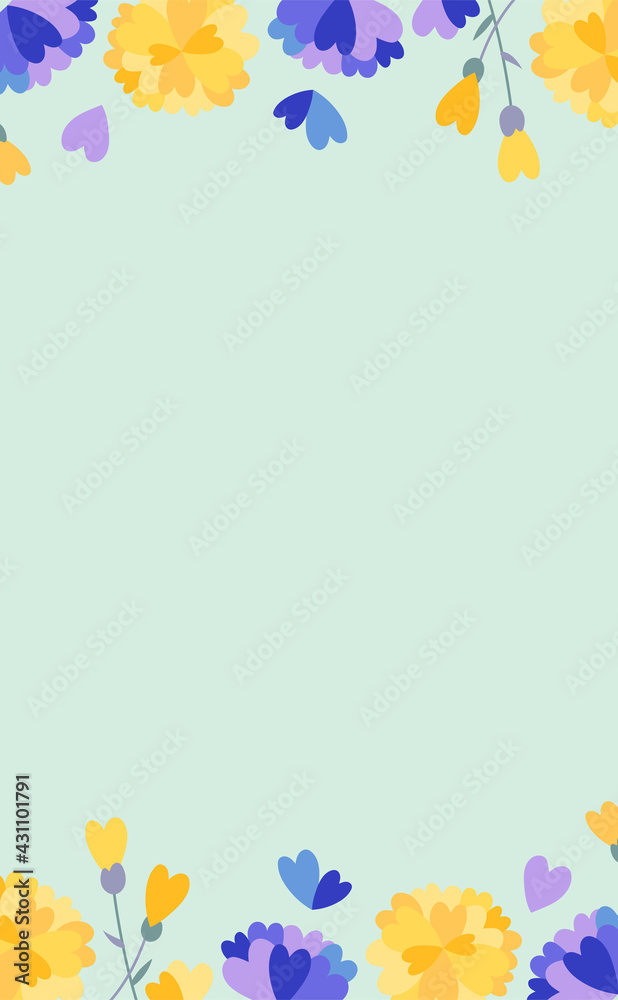 ハート型黄色と青の花のかっこいい父の日用縦長バナー