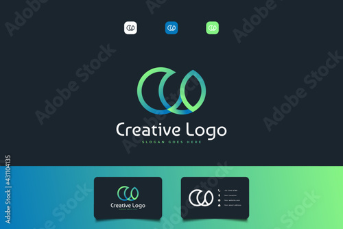 Abstract Initial Letter C and O Logo with Linked Concept in Blue and Green Gradient. CO Logo with Leaf Concept. Can be Used for Business or Technology Logos