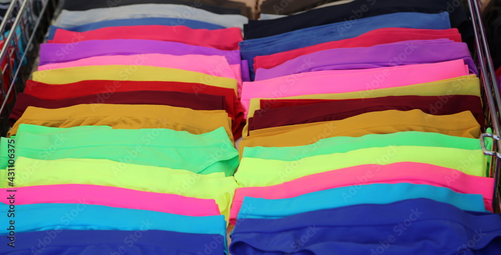 many panties of bright vivid colors for sale in the clothing market