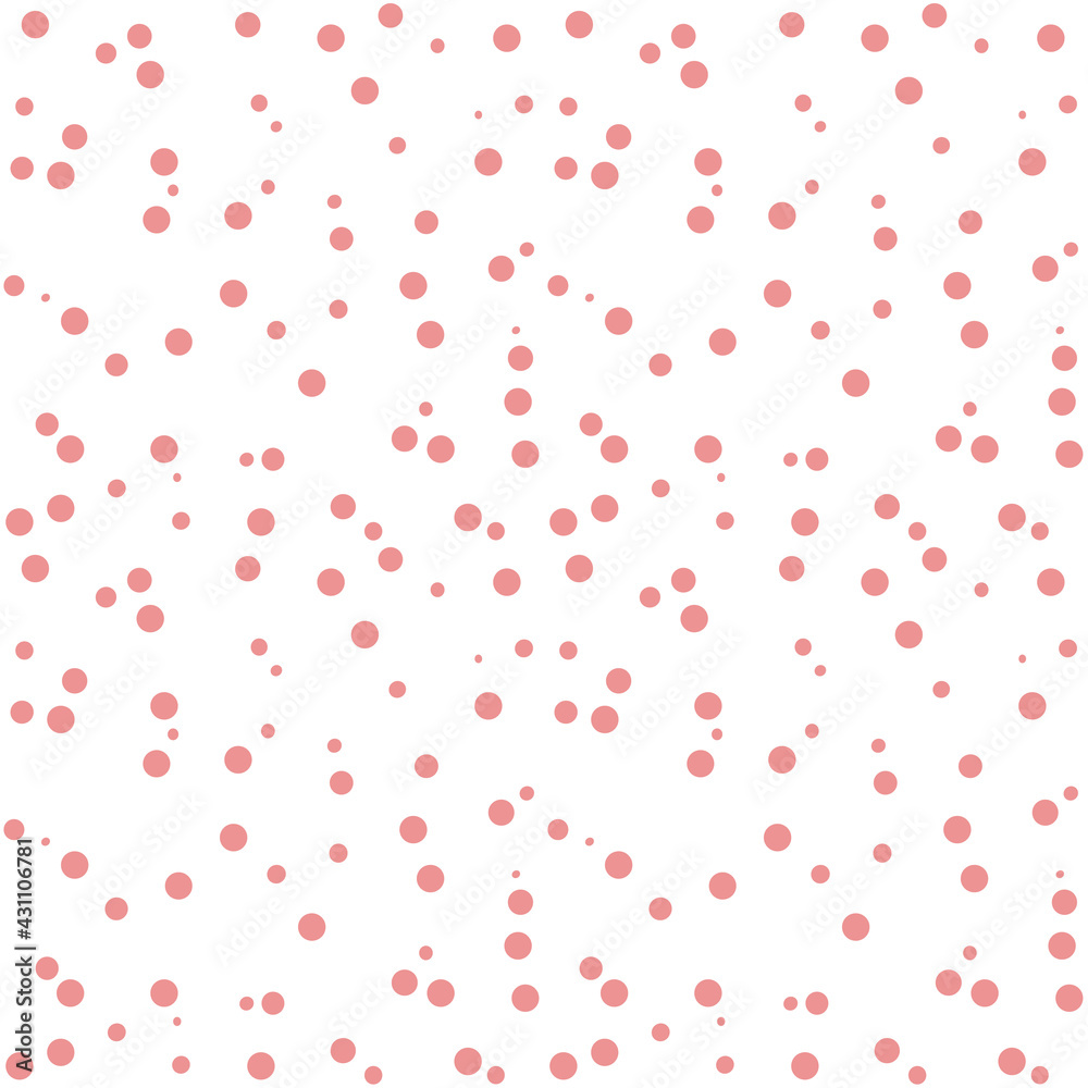 Seamless Pattern. Vector minimalustic Background with pink dotted texture. Polka dot pattern template. dots of pink color of different sizes are randomly arranged on a white background in a modern sty