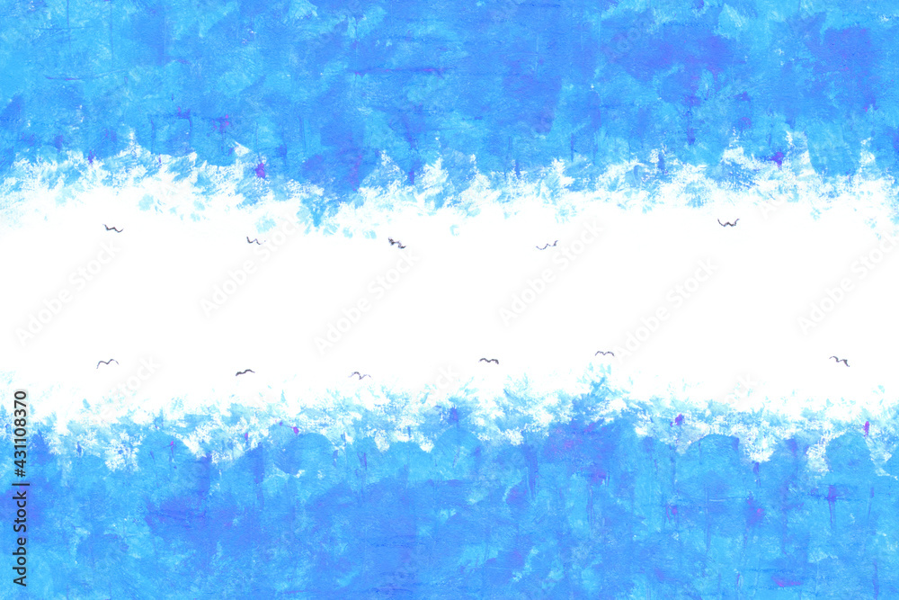 水 波 ブルー 水彩 海 鳥 背景