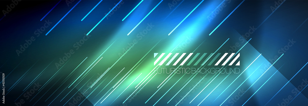 Neon glowing lines, magic energy and light motion background. Vector wallpaper template Neon glowing lines, magic energy and light motion background. Vector wallpaper template