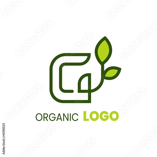 alphabet capital logo. Creative design concept green color with organic plant