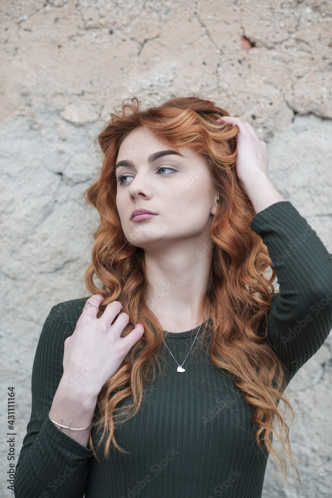 close up portrait of women attractive looks, red hair woman, behind it is abstract blur background close up portrait of women attractive looks, red hair woman, behind it is abstract blur background