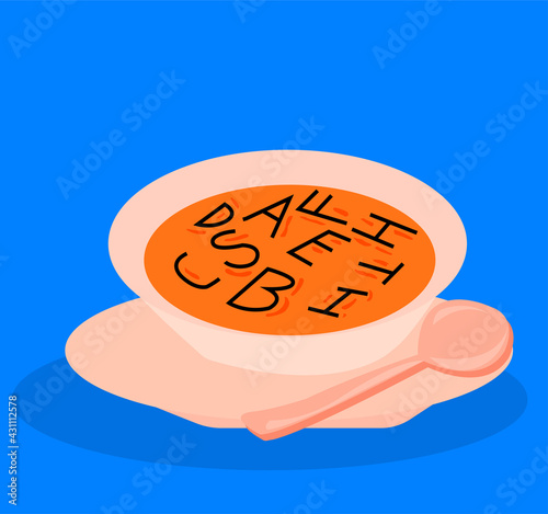 Illustration of Alphabets sinking or drowning in soup. Alphabet soup Agencies.