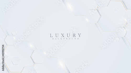 White background with hexagon golden lines. Luxury 3d realistic concept. Vector illustration for design.