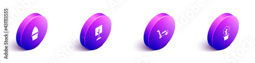 Set Isometric Cactus peyote in pot, Forest, Lawn mower and icon. Vector