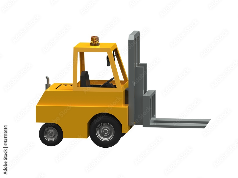 Naklejka premium 3d Lowpoly Icon Forklift Truck Loader Cartoon Style Isolated on White Background