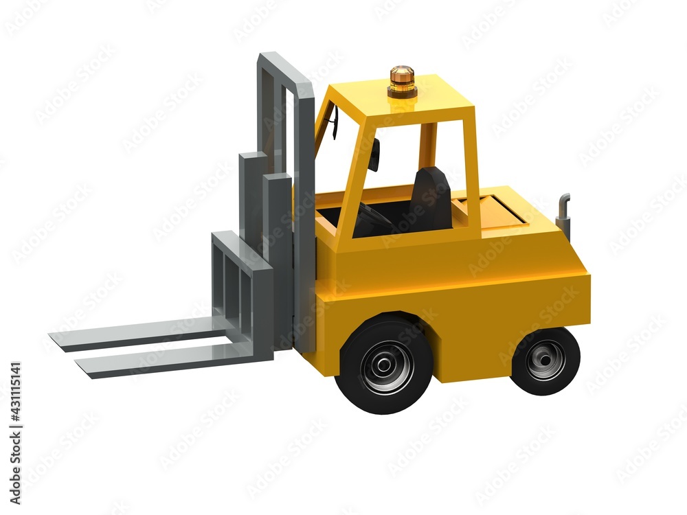3d Lowpoly Icon Forklift Truck Loader Cartoon Style Isolated on White Background