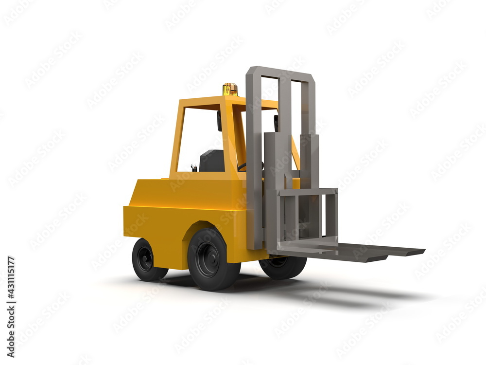 3d Lowpoly Icon Forklift Truck Loader Cartoon Style Isolated on White Background 3d Lowpoly Icon Forklift Truck Loader Cartoon Style Isolated on White Background
