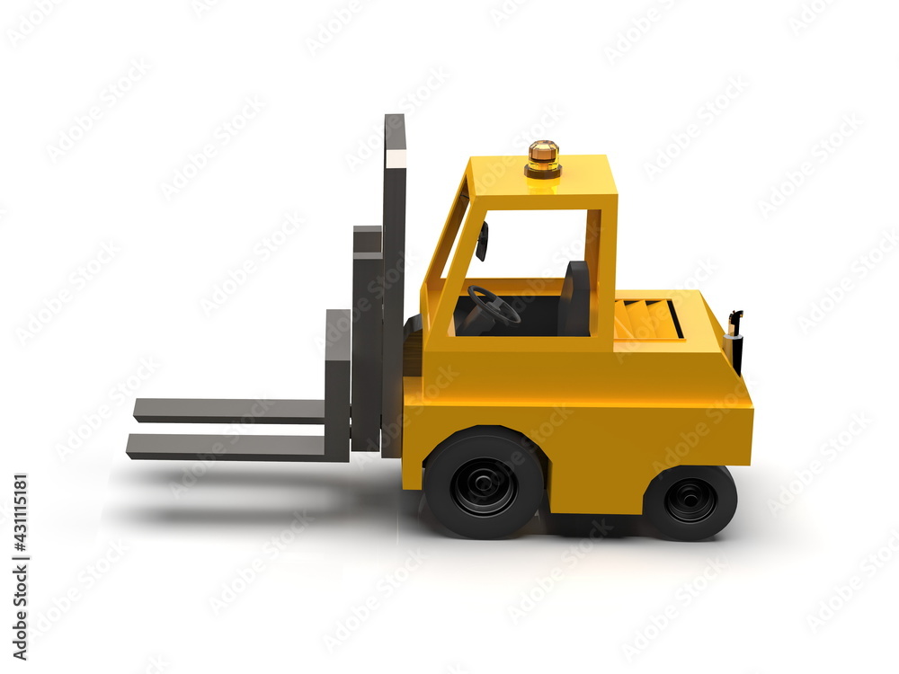 3d Lowpoly Icon Forklift Truck Loader Cartoon Style Isolated on White Background