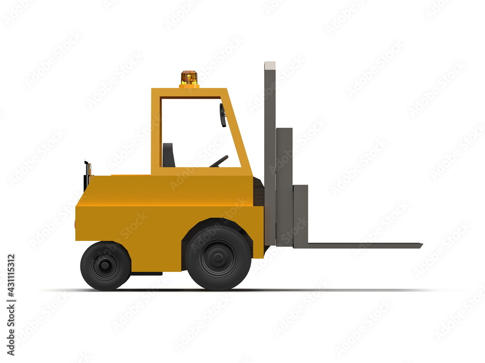 Naklejka premium 3d Lowpoly Icon Forklift Truck Loader Cartoon Style Isolated on White Background