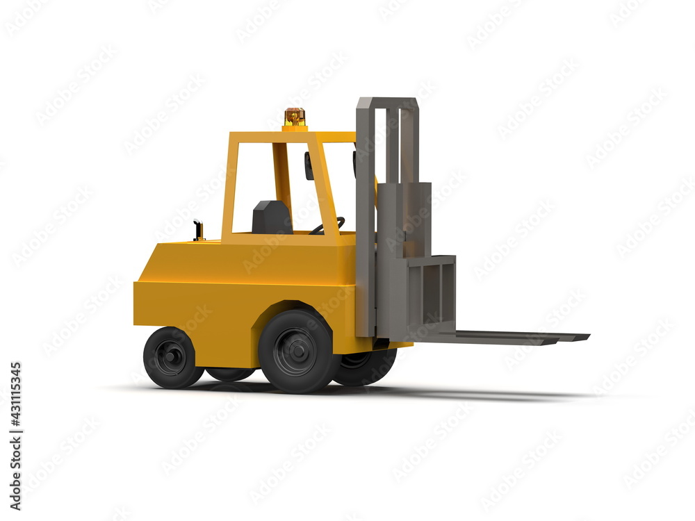 Fototapeta premium 3d Lowpoly Icon Forklift Truck Loader Cartoon Style Isolated on White Background