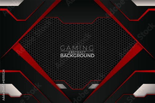 Modern Futuristic Gaming Red and Dark Concept Background with Hexagon Pattern