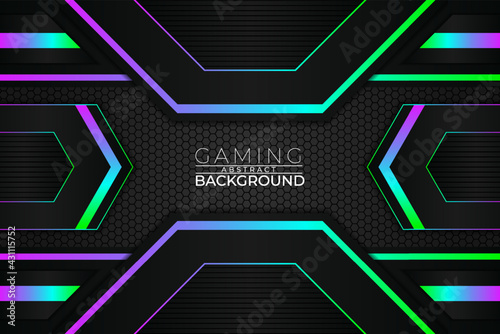 Modern Futuristic Colorful Gaming Concept Glow in The Dark Background with Hexagon Pattern