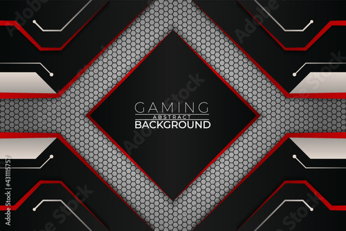 Modern Futuristic Gaming Concept Banner Background Red and Black with White Hexagon Pattern