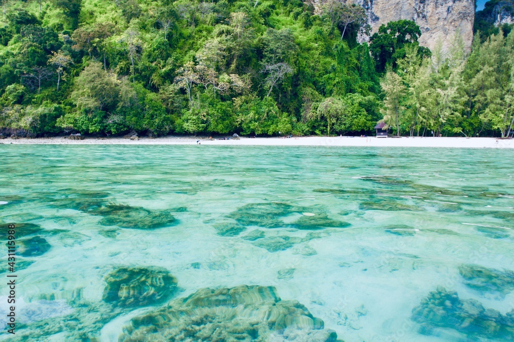 tropical island with crystal sea water, Poda island, Thailand 